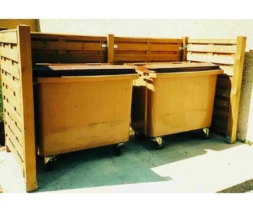 Cache conteneur en bois double pour 2 poubelles, fabriqué en France par CIHB